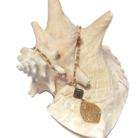 Wire wrapped Moonstone Necklace With Drop - Picture 3 of 4